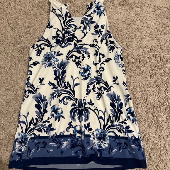 Beautiful White and Blue floral WHBM high neck sleeveless top - Picture 2 of 2